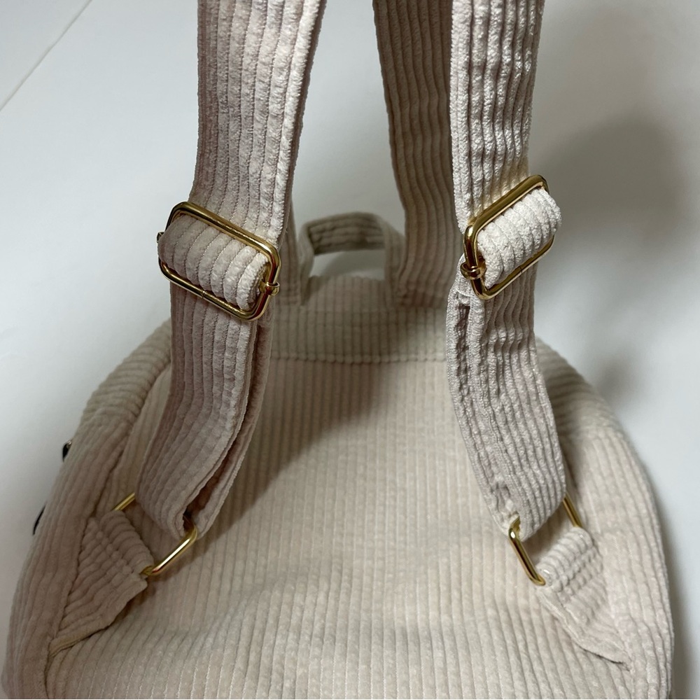 Cream and Black Mini Backpack with Textured Fabric - Picture 11 of 15
